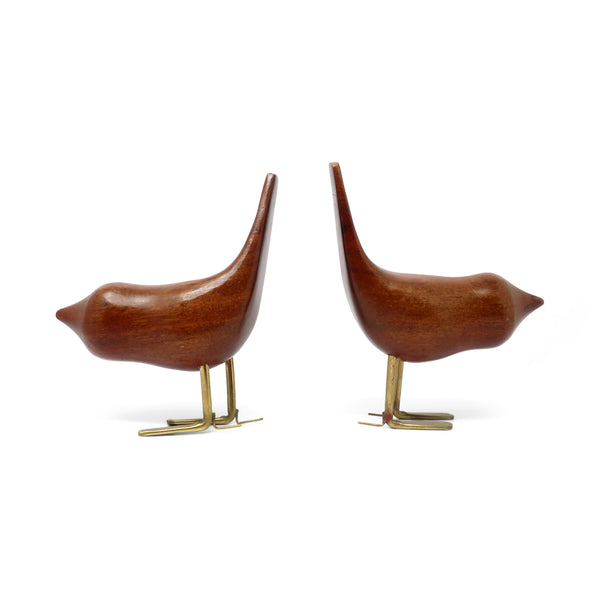 Pair of Danish Modern Teak and Brass Bird Sculptures