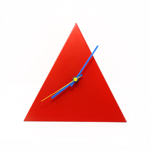 1980s Postmodern Red Metal Pyramid Clock