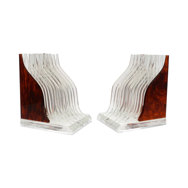 Pair of Vintage Stacked Tortoiseshell Lucite Bookends