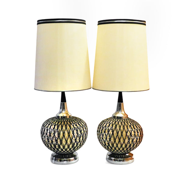 Pair of Mid Century Modern Spun Lucite Spaghetti Table Lamps