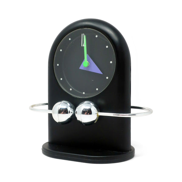 1980s Postmodern Black & Silver Pendulum Desk Clock