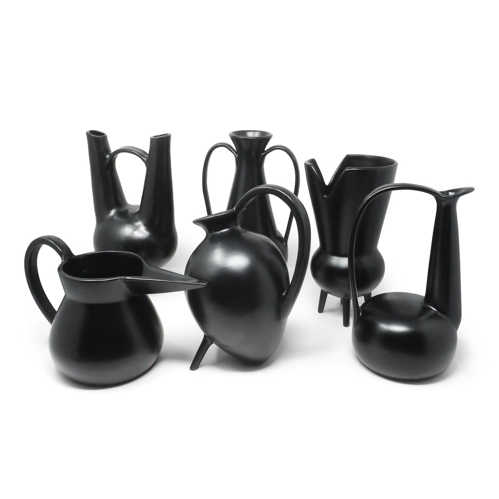 Set of Six 1990s Italian Bucchero Ceramic "Gubbio" Vessels by Gio Ponti for Neoponti/Costantino