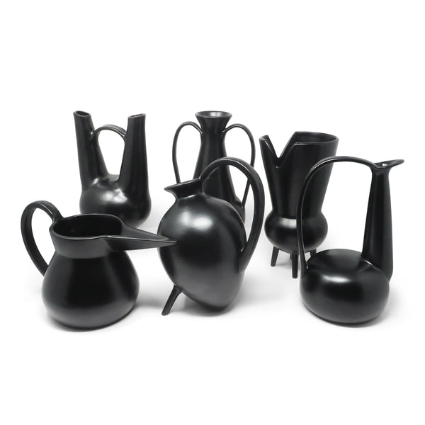 Set of Six 1990s Italian Bucchero Ceramic "Gubbio" Vessels by Gio Ponti for Neoponti/Costantino