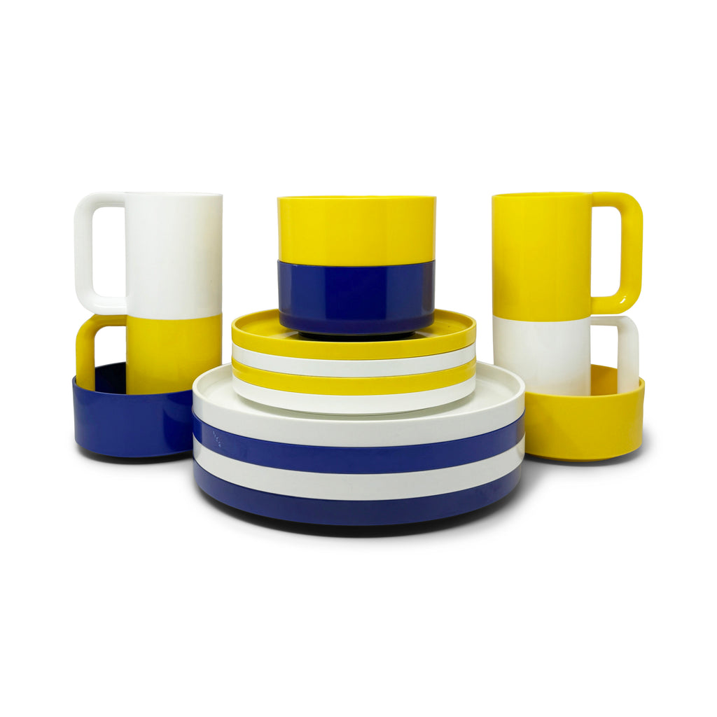 Blue, White and Yellow Massimo Vignelli for Heller Dishes - Service for 4