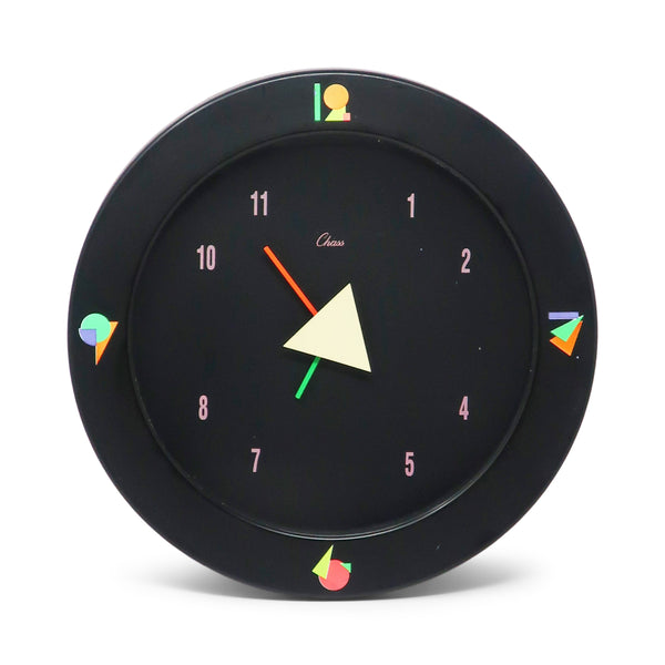 1980s Black Postmodern Wall Clock by Chass