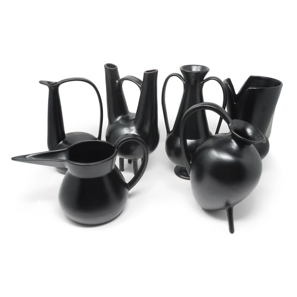 Set of Six 1990s Italian Bucchero Ceramic "Gubbio" Vessels by Gio Ponti for Neoponti/Costantino