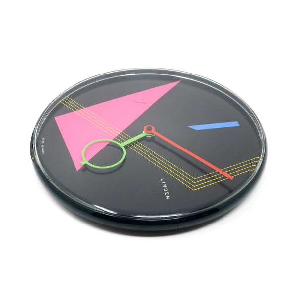 1980s Postmodern Black Wall Clock by Linden