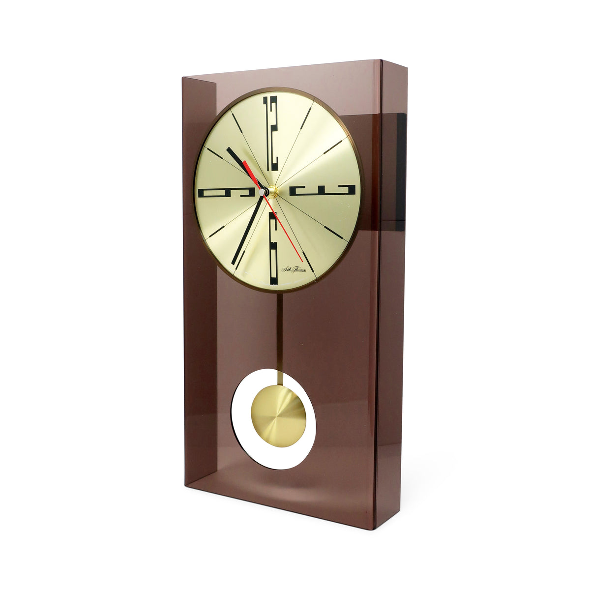 Vintage Smoked Lucite Vision Pendulum Wall Clock By Seth Thomas Tenon vintage-smoked-lucite-vision-pendulum-wall-clock-by-seth-thomas-tenon