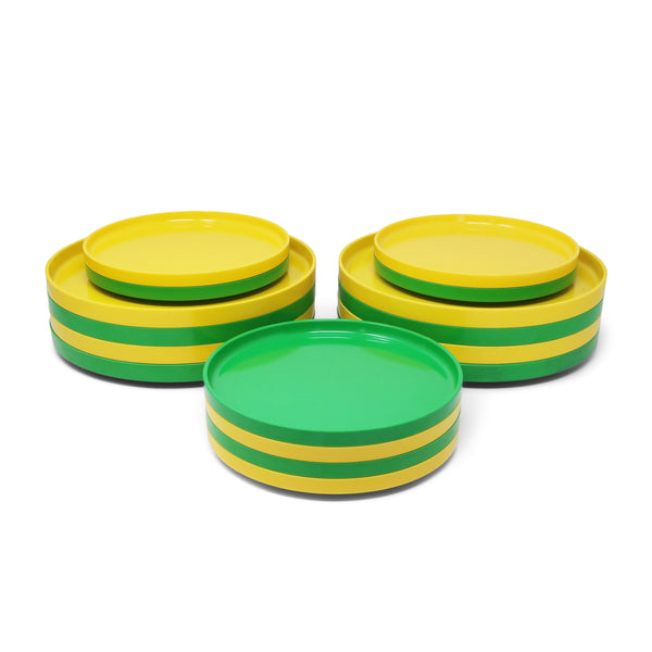 Green and Yellow Massimo Vignelli for Heller Plates - Set of 16