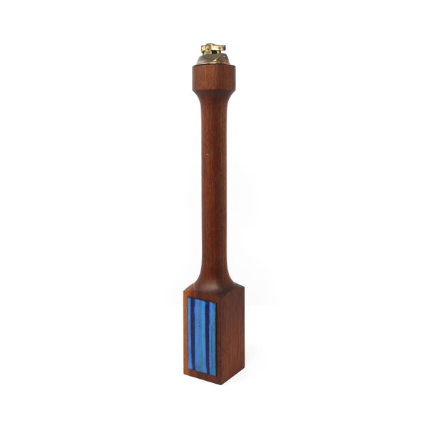 Mid-Century Modern Teak & Blue Enameled Metal Table Lighter