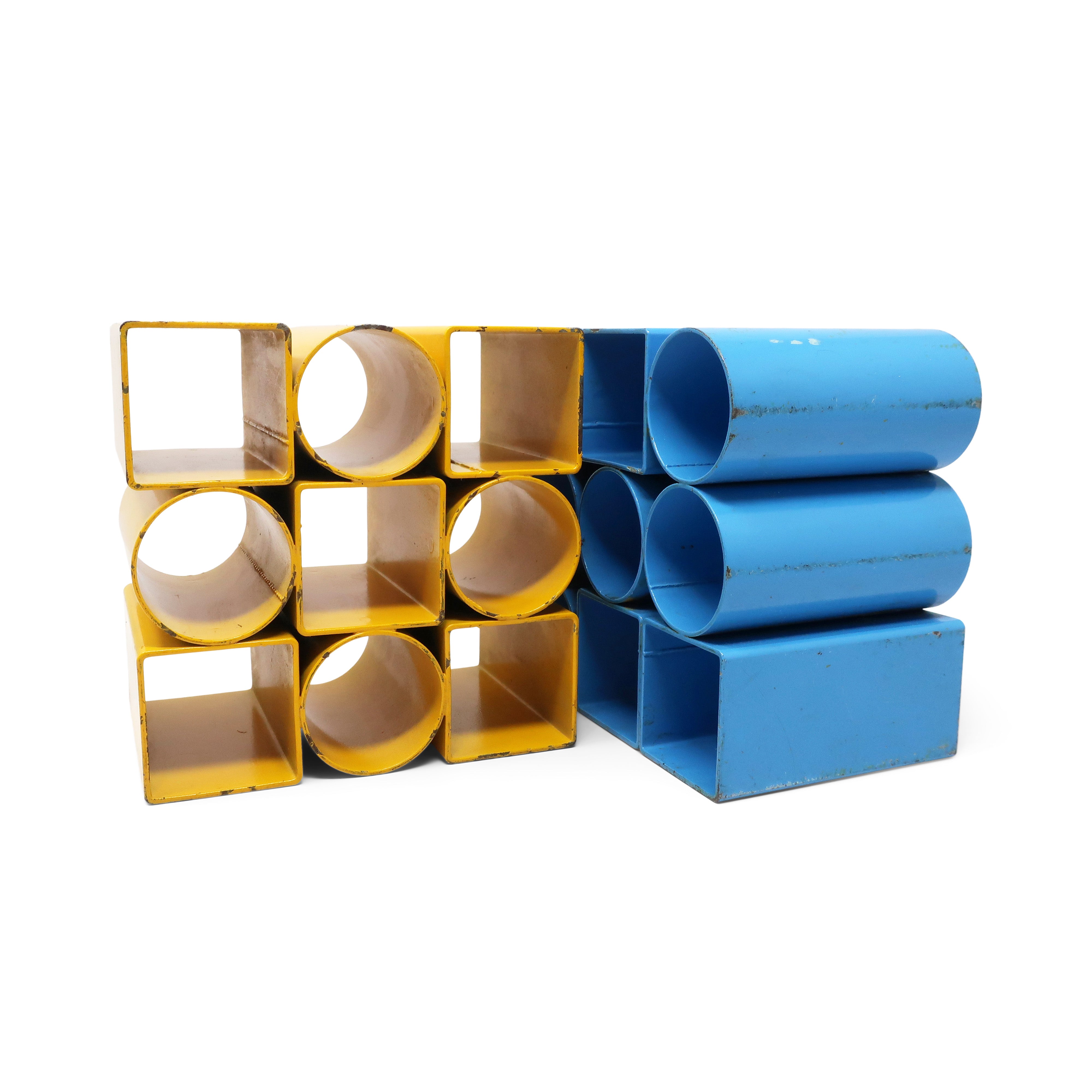 Pair of Vintage Blue and Yellow Metal Bookends