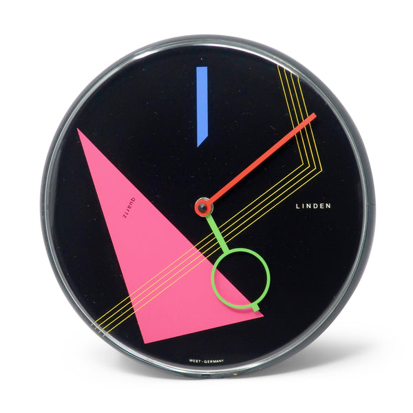 1980s Postmodern Black Wall Clock by Linden