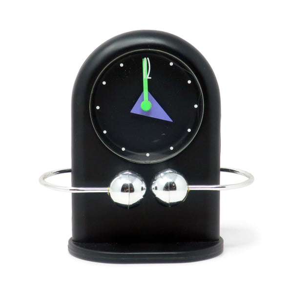 1980s Postmodern Black & Silver Pendulum Desk Clock