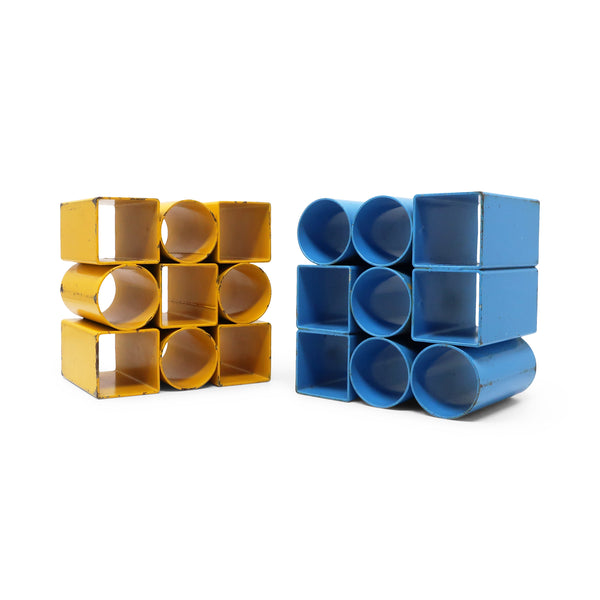 Pair of Vintage Blue and Yellow Metal Bookends