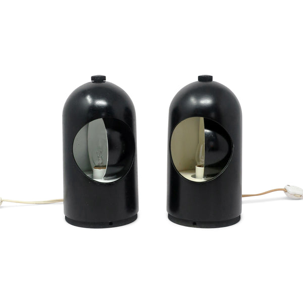 Pair of 1970s Black Interplay 1 Table Lamps by Lightolier