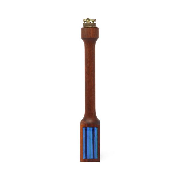 Mid-Century Modern Teak & Blue Enameled Metal Table Lighter
