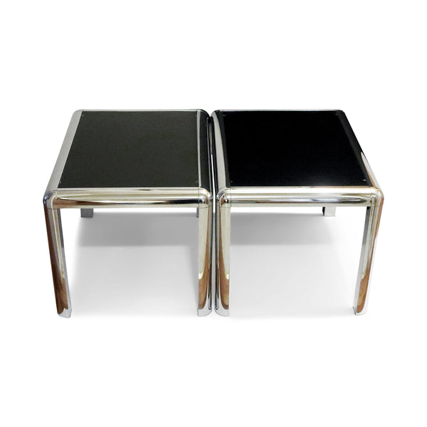 Pair of 1970s Chrome and Glass Side Tables