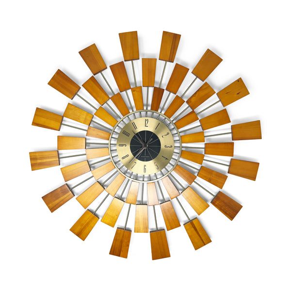 Mid-Century Modern Style Sunburst Atomic Wall Clock By Kenneth Wingard