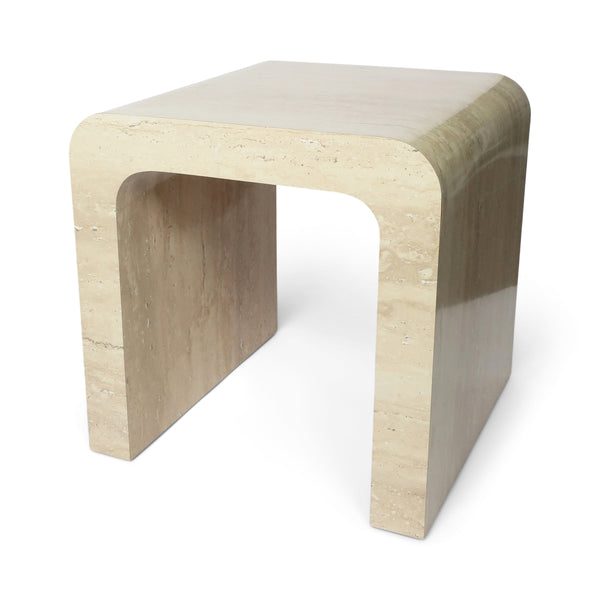 Postmodern Travertine Laminate Waterfall Side Table