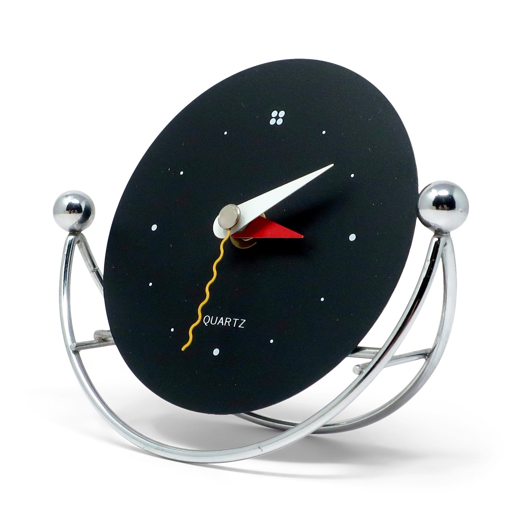 Desktop Rocking Clock 1980s Postmodern Chrome Rocking Desk Clock | Tenon Design