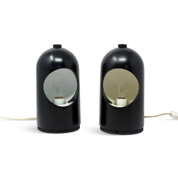 Pair of 1970s Black Interplay 1 Table Lamps by Lightolier