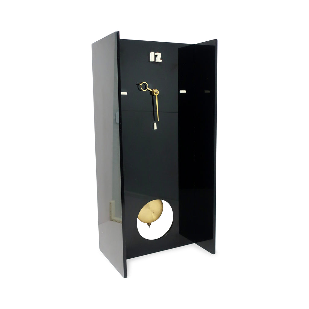 1970s Black Lucite Pendulum Clock