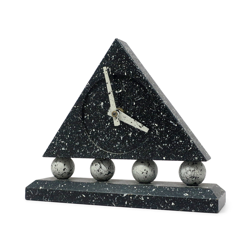 1980s Triangular Black Splatter Paint Desk Clock