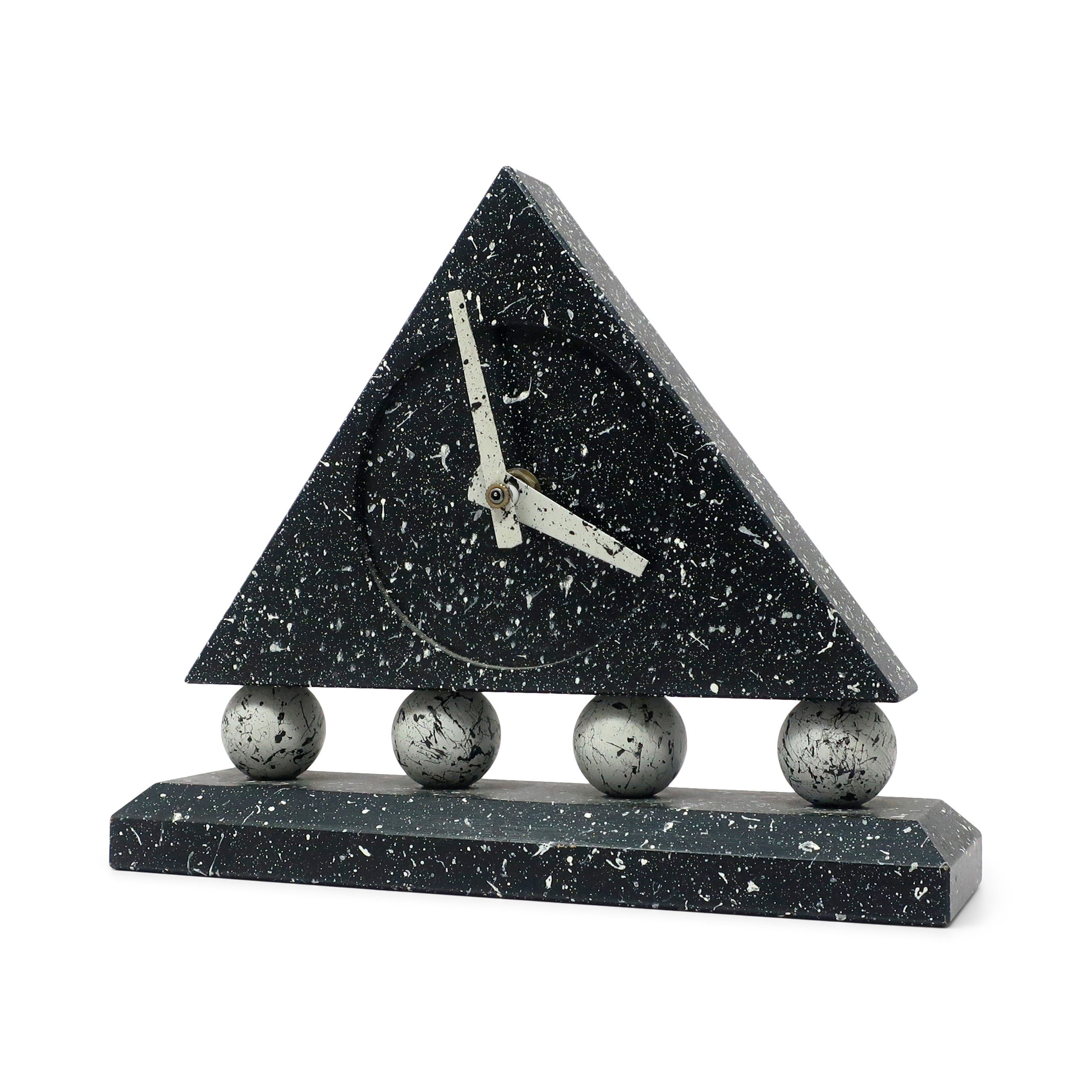 1980s Triangular Black Splatter Paint Desk Clock | Tenon Design