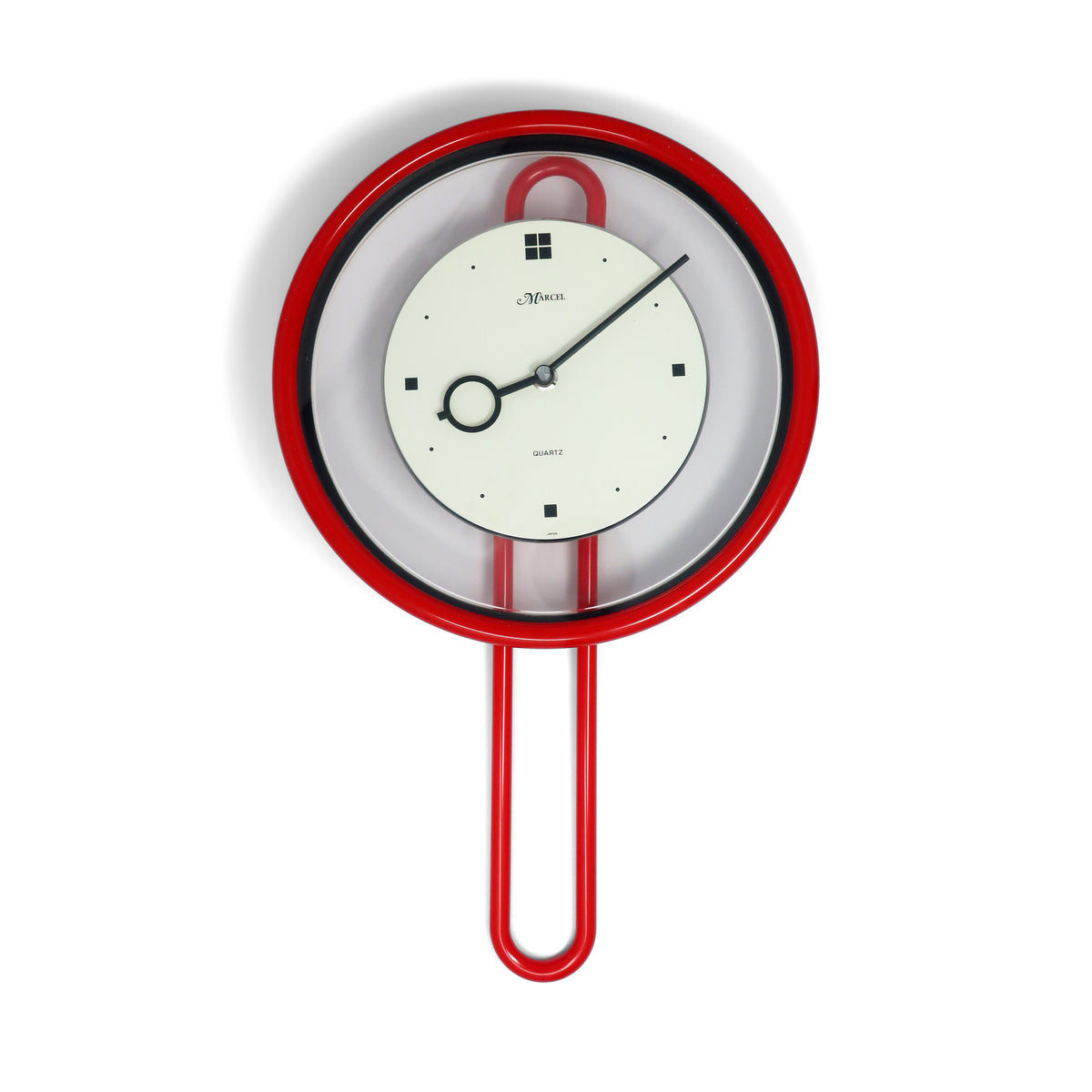 ●VINTAGE POSTMODERN WALL CLOCK ARTSWING● Postmodern Red, White, and Black Pendulum Wall Clock by Marcel