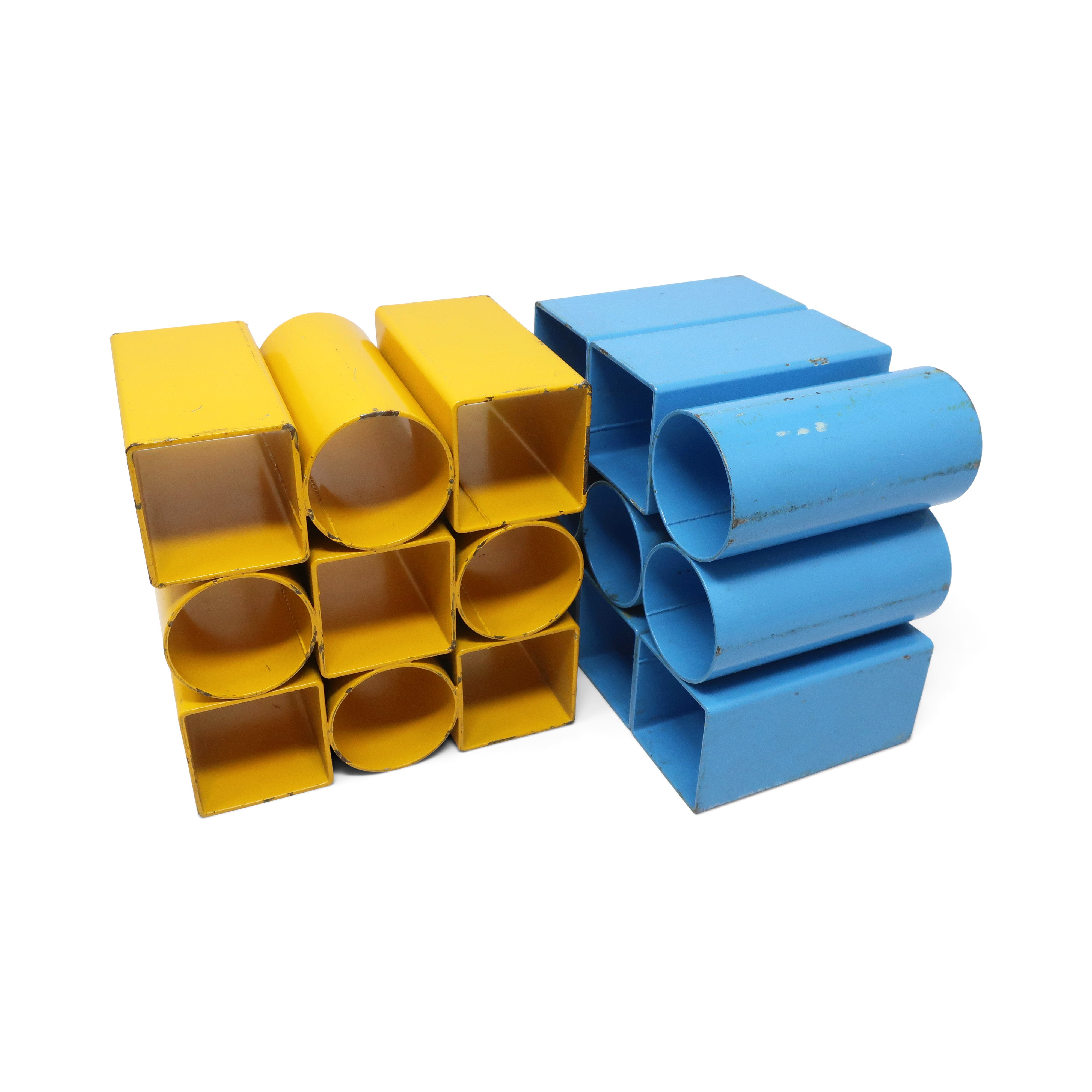 Pair of Vintage Blue and Yellow Metal Bookends
