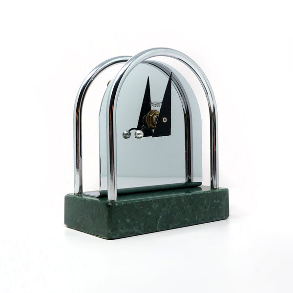 1980s Canetti Chrome and Green Marble Desk Clock
