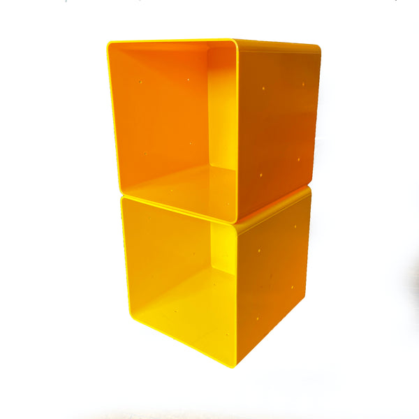 Pair of Vintage Yellow Plastic Record or Storage Cubes