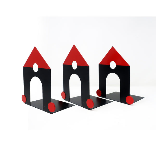 Set of 3 Postmodern Black & Red Metal Bookends