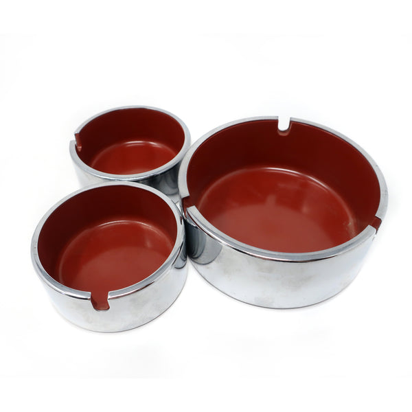 Set of Three Isamu Kenmochi Chrome & Plastic Ashtrays
