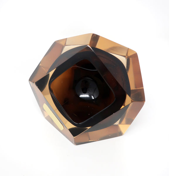 Vintage Brown Faceted Sommerso Ashtray by V. Nason