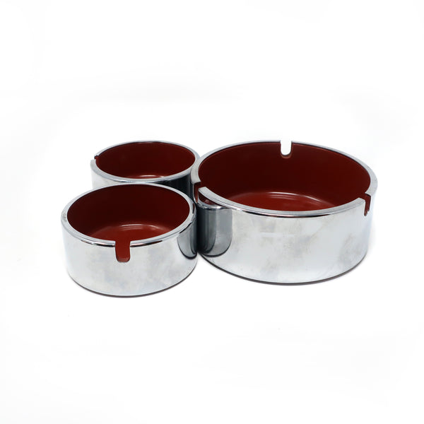 Set of Three Isamu Kenmochi Chrome & Plastic Ashtrays