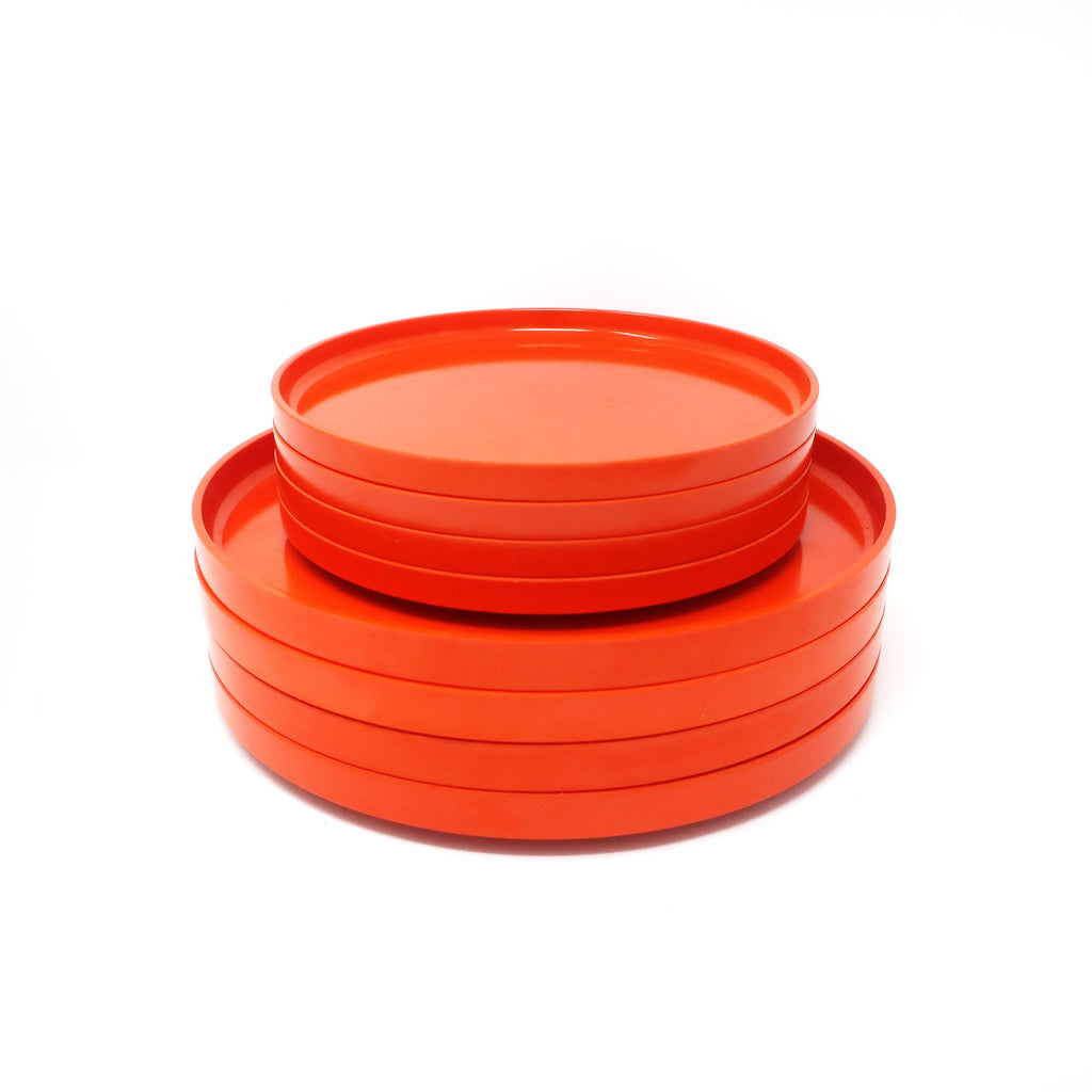 Orange Massimo Vignelli for Heller Dinnerware - Set of Four Dinner Plates + Four Salad Plates