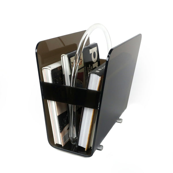 Mid-Century Modern Smoked Lucite Magazine Rack
