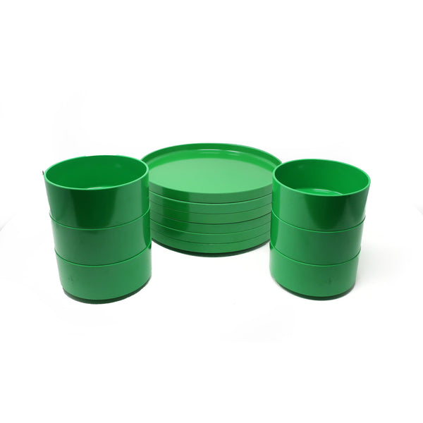 Green Massimo Vignelli for Heller Dinnerware - Set of Six Plates + Bowls