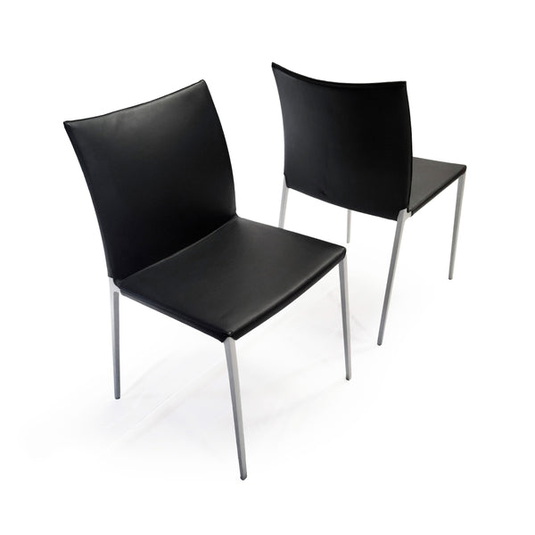 Pair of Black Leather Lia Chairs by Roberto Barbieri for Zanotta