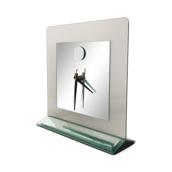 1980s Glass and Mirror Clock by John Gilmore for Accessory Art Studios