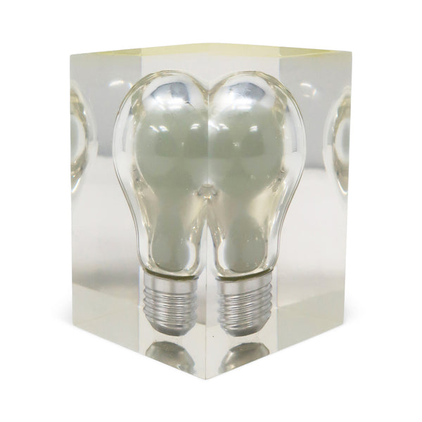 1970s Floating Light Bulb in Lucite Sculpture by Pierre Giraudon