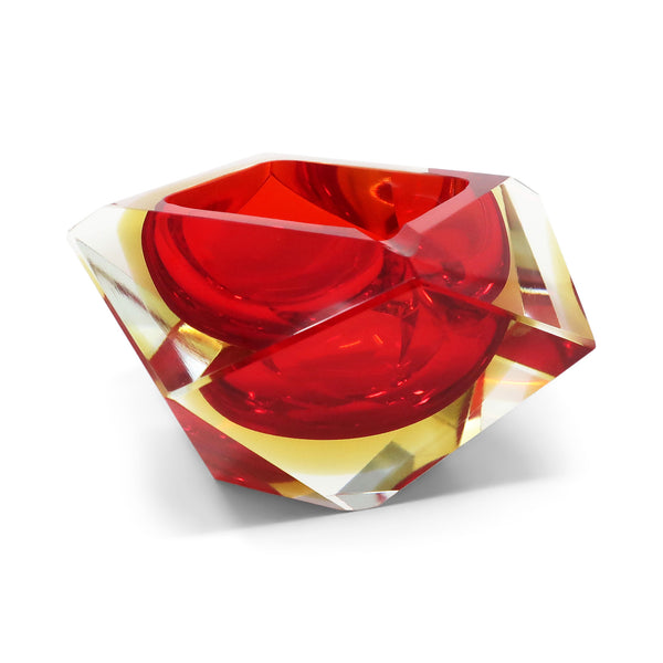 Vintage Red and Yellow Faceted Sommerso Ashtray