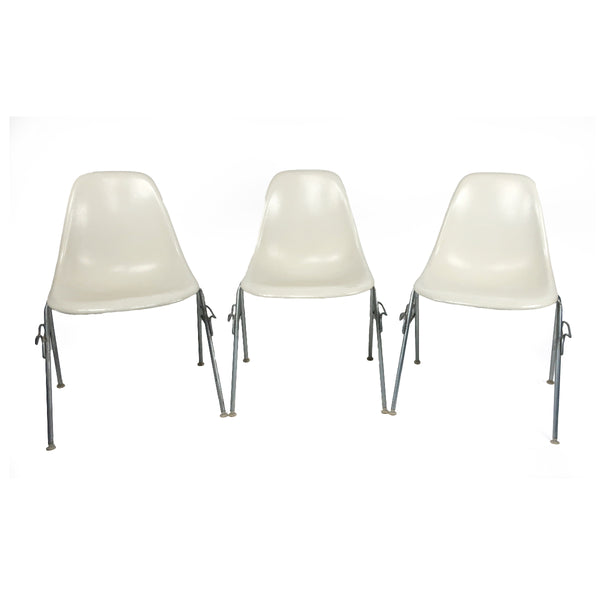 White Eames Stacking Chairs for Herman Miller - Set of Three