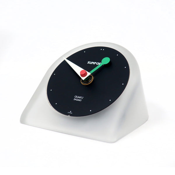 1980s Frosted Glass Desk Clock by Sunform for Sasaki