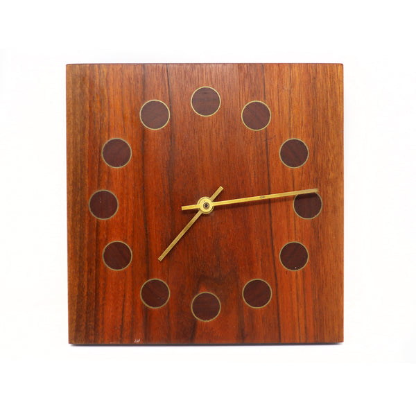 Vintage Walnut and Inlaid Brass Wall Clock by Stilecraft