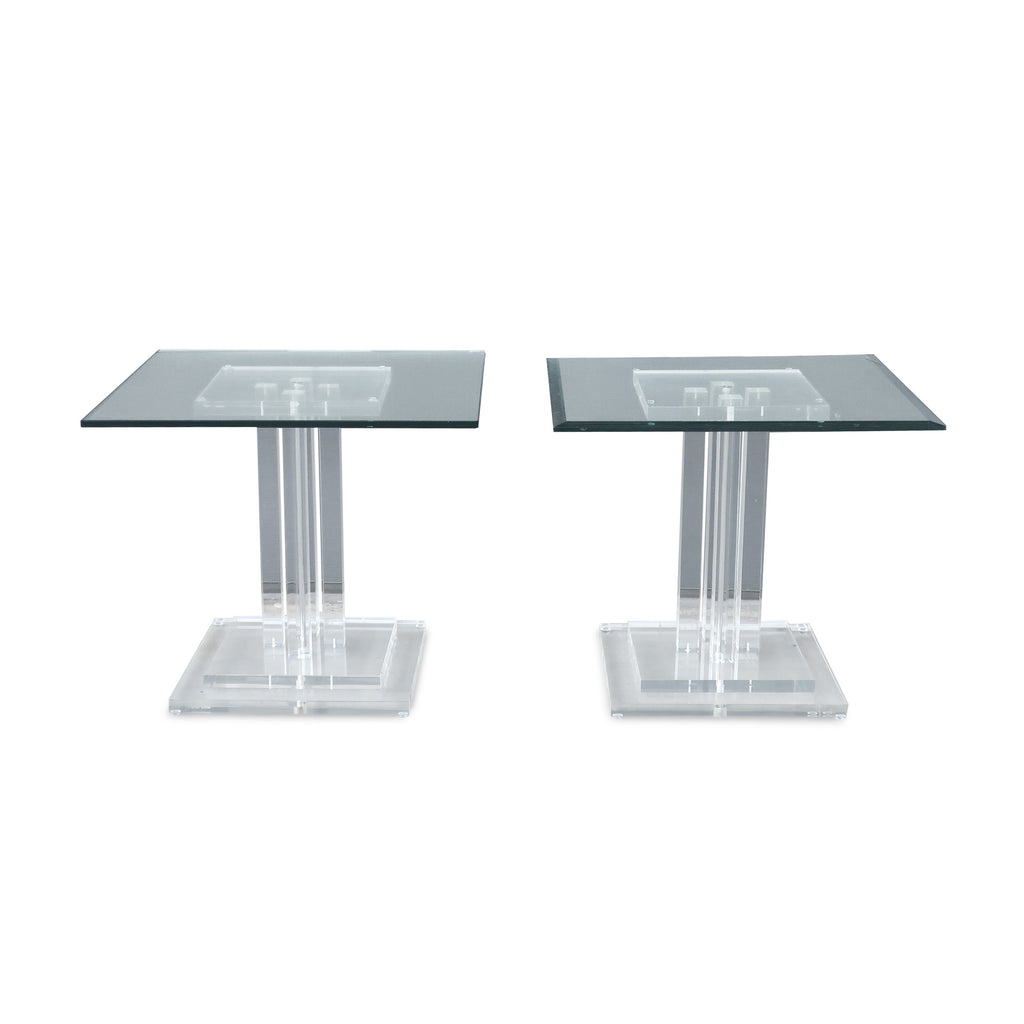 Pair of Vintage Skyscraper Lucite and Glass Side Tables