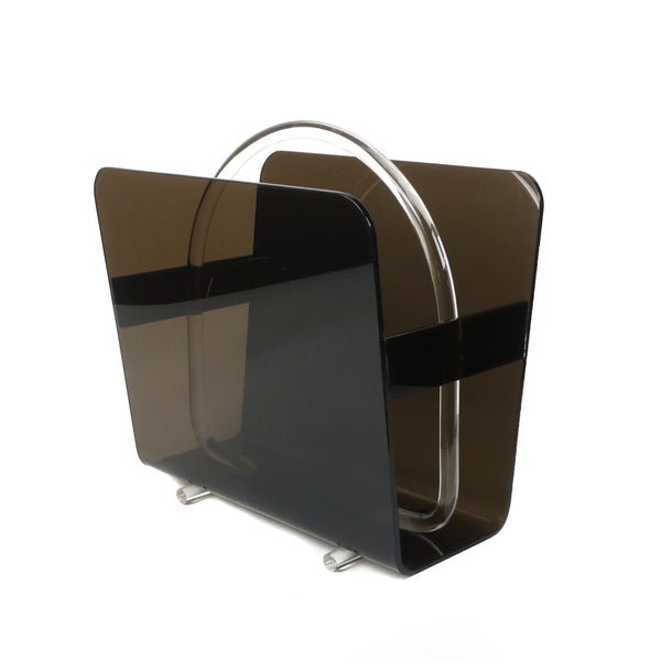 Mid-Century Modern Smoked Lucite Magazine Rack