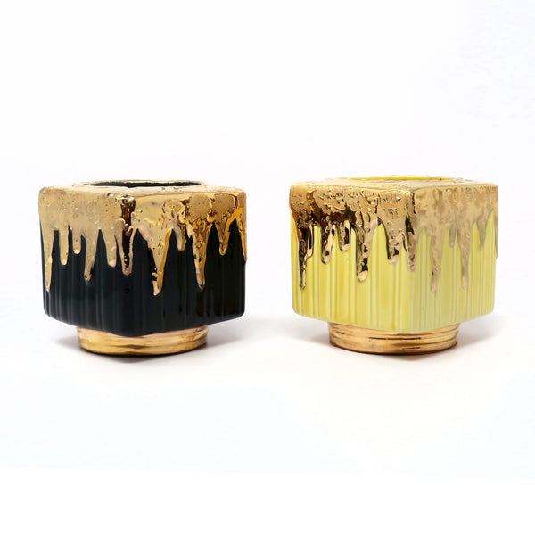 Pair of Mid-Century Modern Gold Metallic Glazed Ceramic Planters