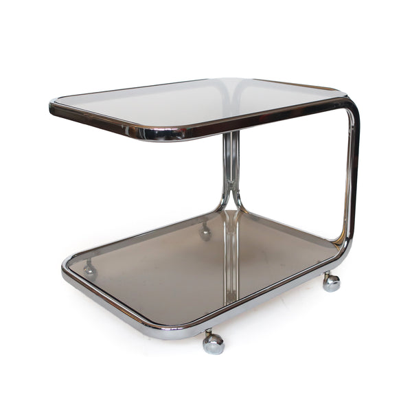 Vintage Chrome and Smoked Glass Bar Cart